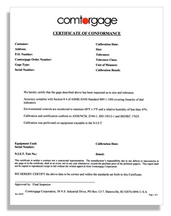 confoormance certificate